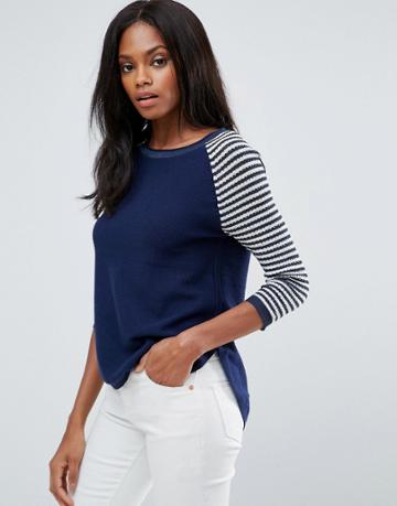 H.one Striped Sleeve Sweater - Navy