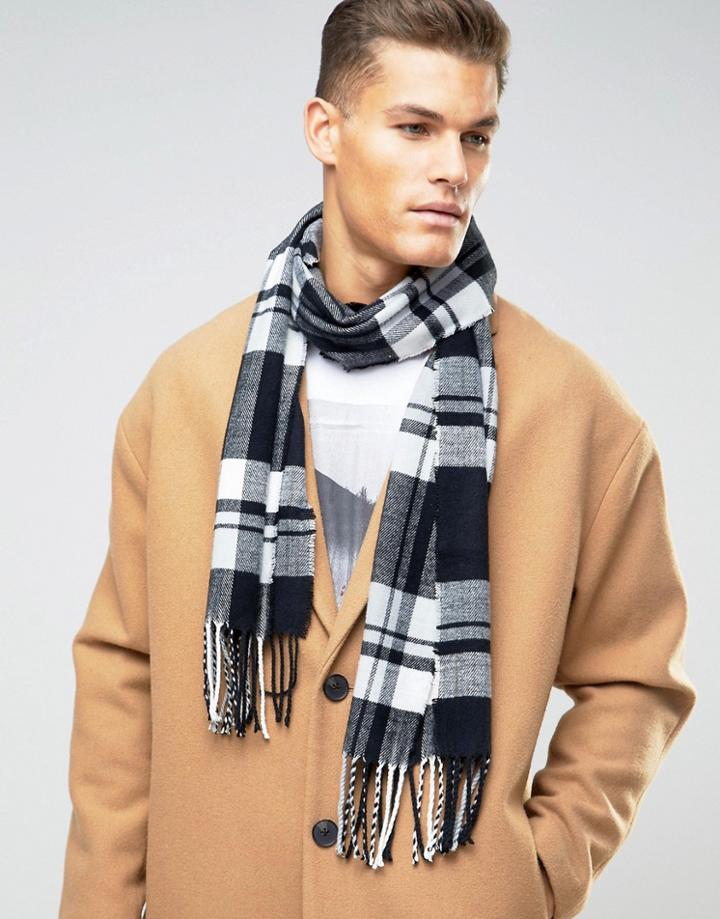New Look Check Scarf In Black - Black