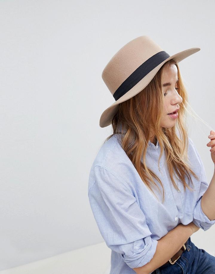 Asos Felt Boater Hat In Light Camel With Size Adjuster - Brown