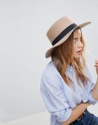 Asos Felt Boater Hat In Light Camel With Size Adjuster - Brown