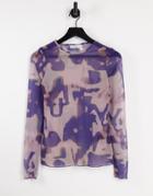 Weekday Blur Recycled Printed Mesh Long Sleeve Top In Purple-multi