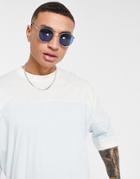 Asos Design Oversized T-shirt In Blue With Contrast Yoke-blues