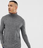 Asos Design Tall Cotton Roll Neck Sweater In Black And White Twist - Gray