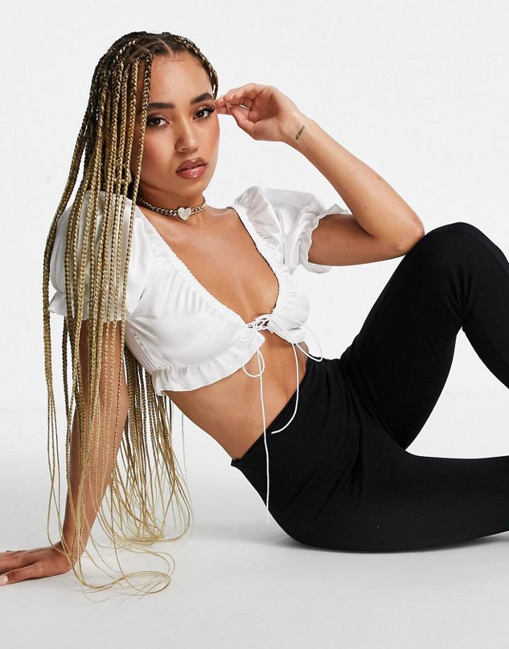 Femme Luxe Milkmaid Satin Crop Top In White