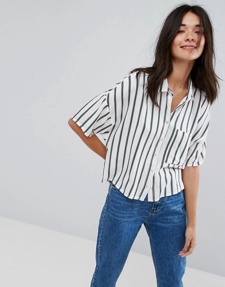 Pull & Bear Stripe Crop Shirt - Green