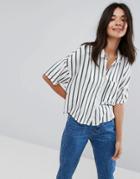 Pull & Bear Stripe Crop Shirt - Green