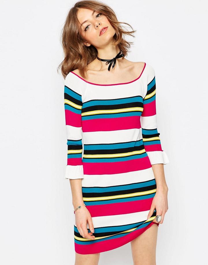 Asos Dress In Structured Knit With Stripe - Multi