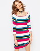 Asos Dress In Structured Knit With Stripe - Multi