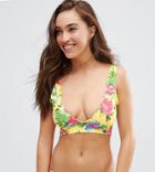 Asos Fuller Bust Exclusive Yellow Tropical Print Cut Out Supportive Triangle Bikini Top Dd-g - Multi