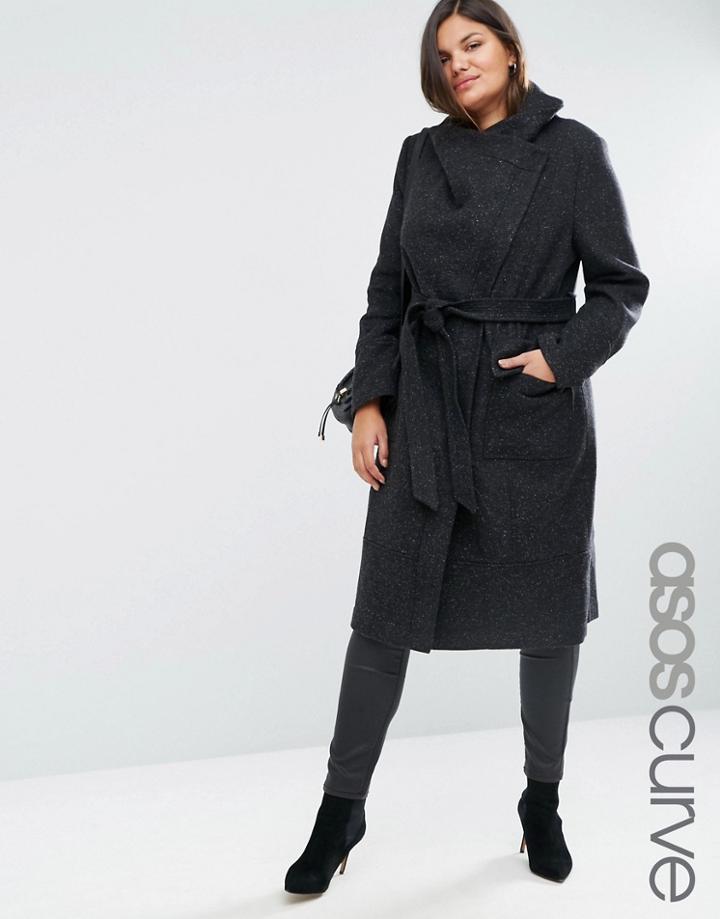 Asos Curve Funnel Neck Coat - Black