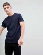 Ted Baker Crew Neck Cotton T-shirt With Jacquard Spot Collar - Navy