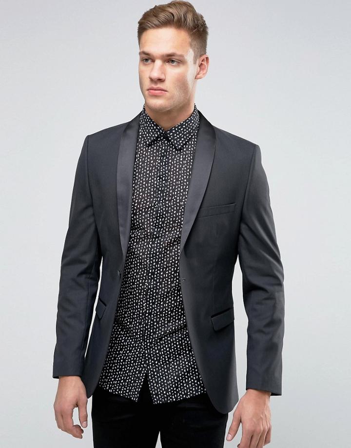 Selected Homme Slim Tuxedo Jacket With Satin Shawl - Black