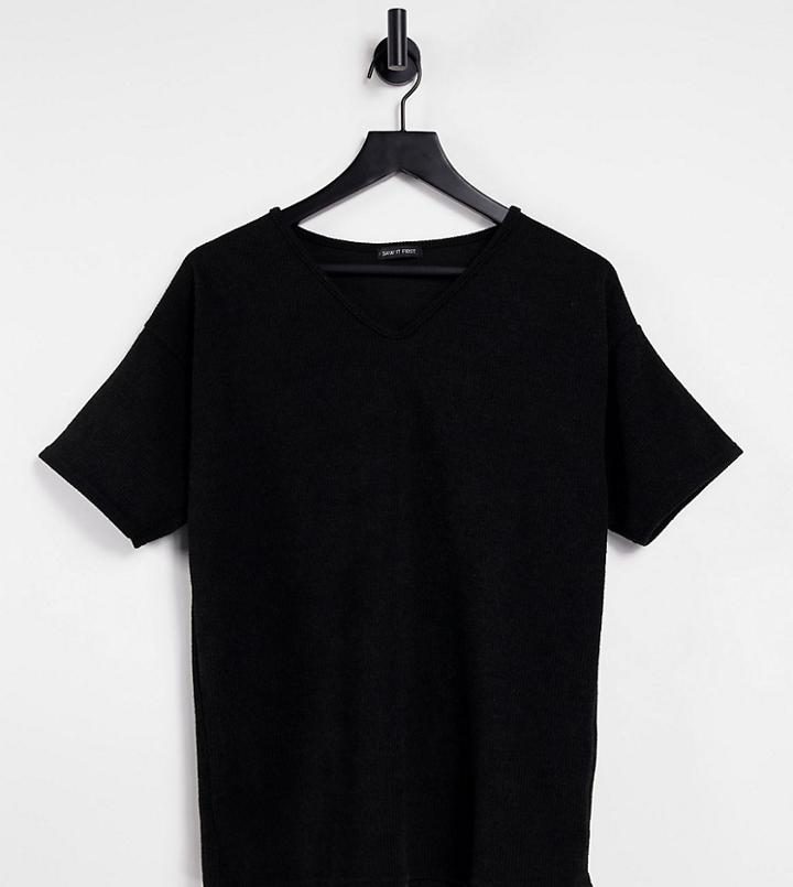 I Saw It First Plus V Neck Ribbed T-shirt In Black