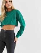 Asos Design Long Sleeve Crop Top With Rib Cuff In Green - Green