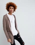 Asos Knitted Hooded Cardigan With Curved Hem In Brown - Brown