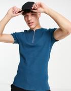 Asos Design Muscle Fit Zip Grandad Collar Top In Teal-green