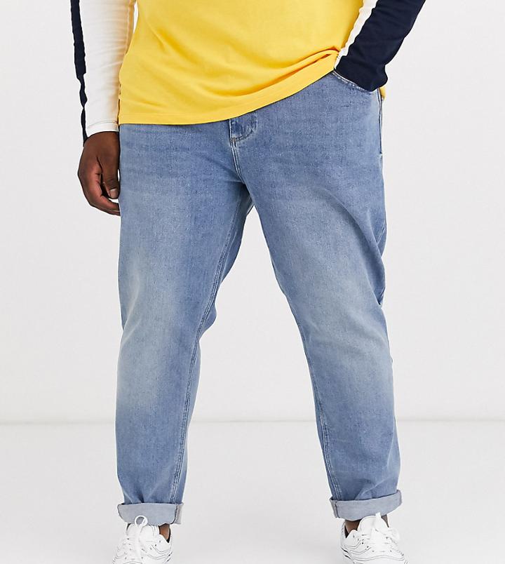 Asos Design Plus Tapered Jeans In Mid Wash Blue