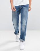 Pepe Jeans Kingston Zip Straight Fit Jeans In Mid Wash - Blue