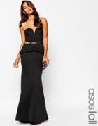 Asos Tall Red Carpet Gold Belt Clean Peplum Maxi Fishtail Dress - Black