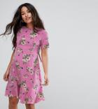 Asos Maternity Lace Up Back Tea Dress In Pretty Floral - Pink