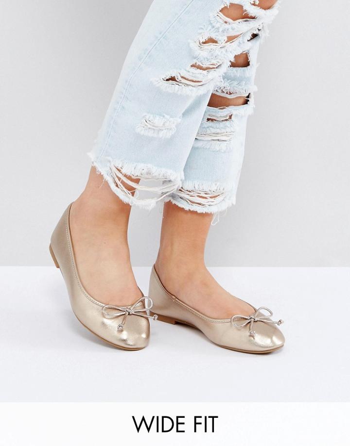 Asos Libra Wide Fit Ballet Flats - Gold