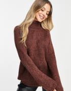 Jdy Roll Neck Sweater In Brown-white