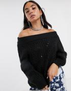 Noisy May Bardot Sweater With Balloon Sleeves In Black