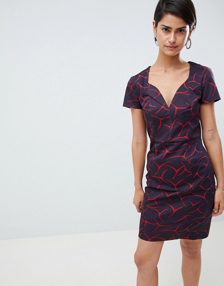 French Connection Rosaline Printed Pencil Dress-navy