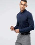 Threadbare Premium Jersey Slim Fit Shirt - Navy