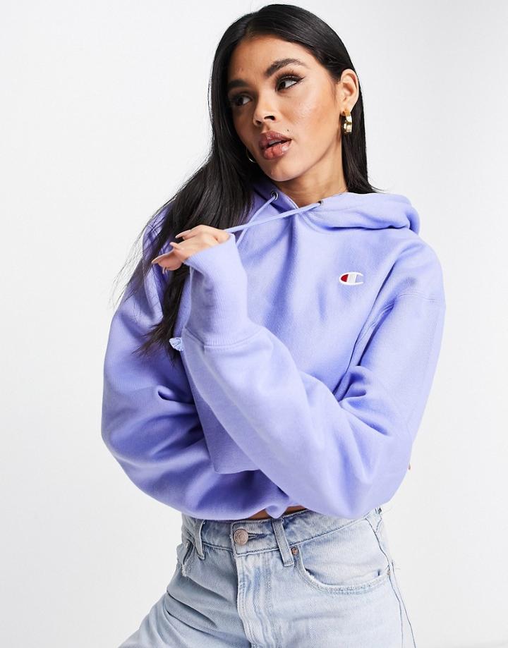 Champion Cropped Hoodie With Small Logo In Blue