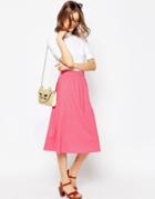 Asos Full Midi Skirt In Linen - Candy Pink