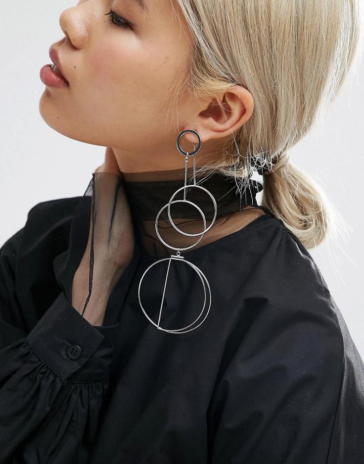 Asos Open Statement Circle Drop Earrings - Silver
