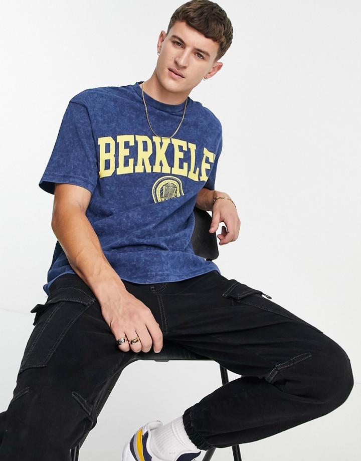 Topman Oversized Fit T-shirt With Berkeley Print In Blue-blues