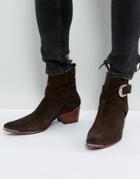 Jeffery West Murphy Buckle Boots In Brown Suede - Brown