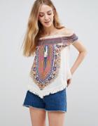 Band Of Gypsies Off Shoulder Embroidered Top - Multi