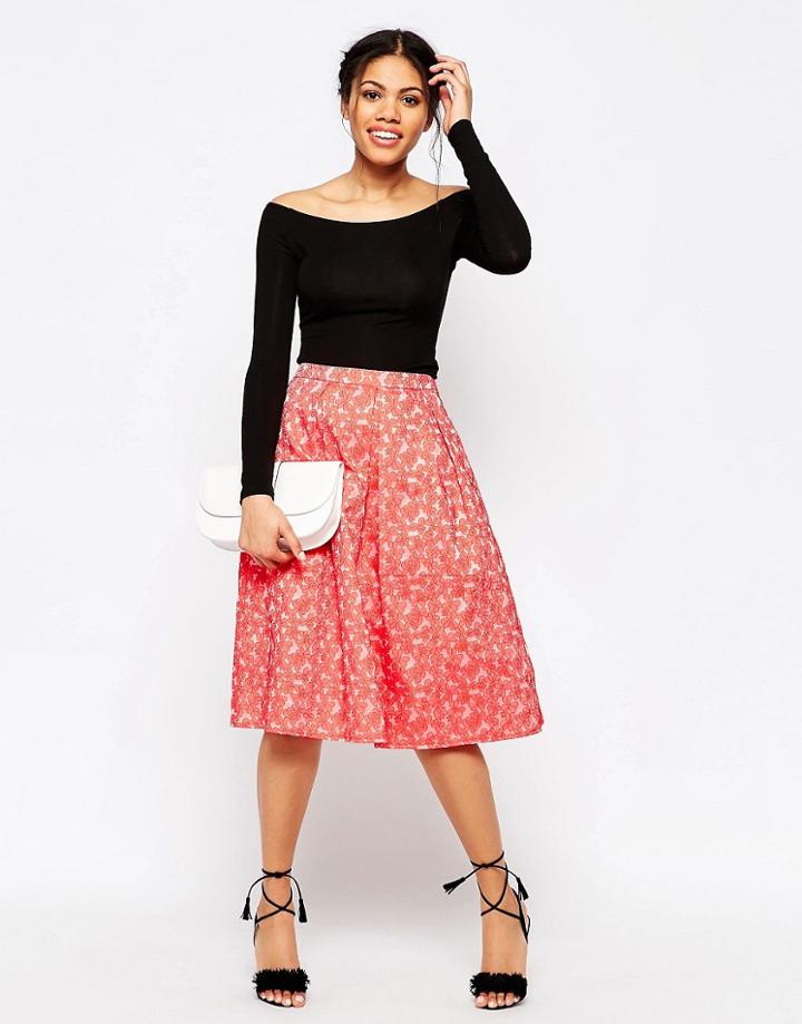 Traffic People Jacquard Prom Skirt - Red