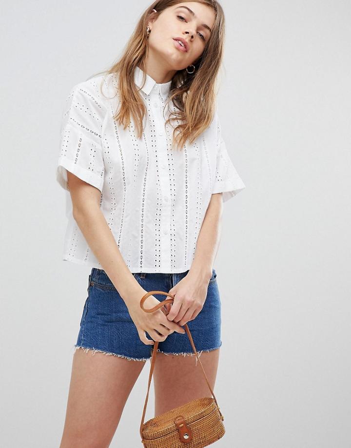 Asos Boxy Shirt In Broderie - White