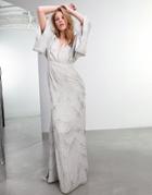 Asos Edition Poppy Scallop Floral Embellished Wedding Dress-grey