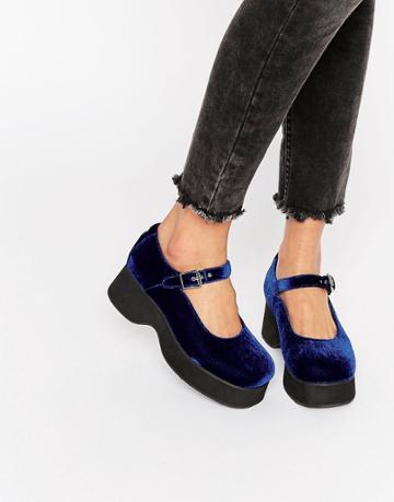 Unif The Spoilers Blue Velvet Mary Jane Shoes - Blue