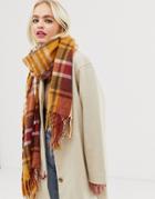 Asos Design Long Tobacco Check Scarf With Tassels