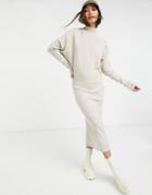 Vila Knit Midi Dress With High Neck And Long Sleeves In Cream-neutral