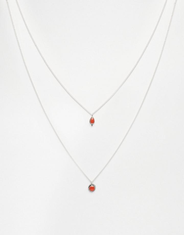 Asos Multirow Stone Drop Necklace - Red