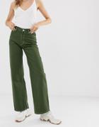 Monki Yoko Wide Leg Jeans With Organic Cotton In Khaki-green