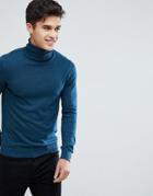 Celio Roll Neck Sweater In Blue - Blue