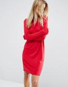 Asos Shift Dress In Ponte With Long Sleeves - Red