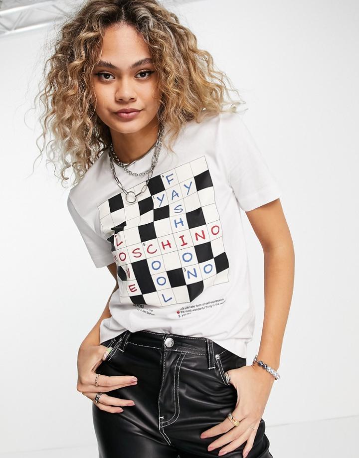 Love Moschino Crossword Logo T-shirt In White