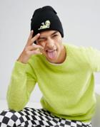 Asos Beanie In Black With Alien Design - Black