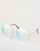 Asos Oversized Metal Round Sunglasses With Blue Flash Lens - White