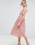 Asos Cold Shoulder Lace Prom Midi Dress - Pink