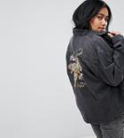 Chorus Plus Tiger Embroidery Oversized Denim Jacket - Black